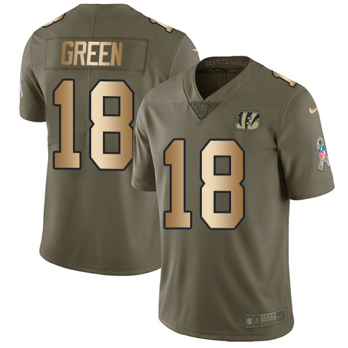 Nike Bengals #18 A.J. Green Olive/Gold Youth Stitched NFL Limited Salute to Service Jersey